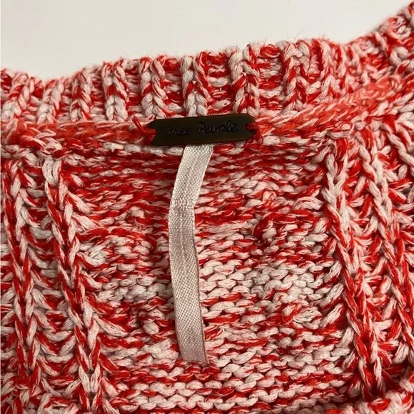 FREE PEOPLE slightly cropped orange and white sweater - Picture 4 of 6